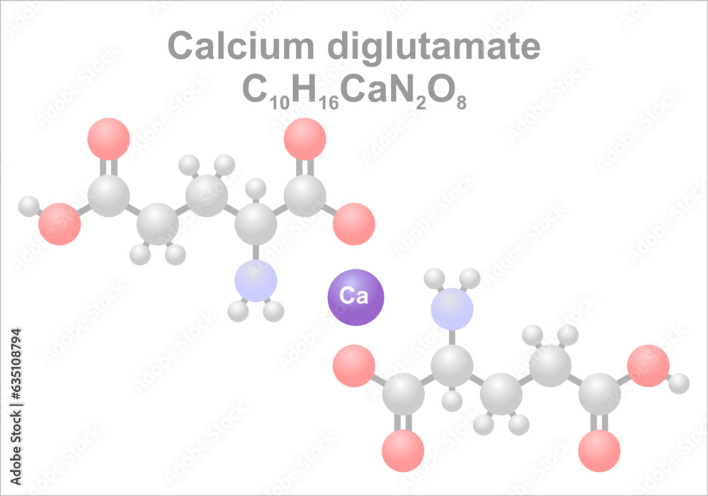 Calcium diglutamate. Simplified scheme of the molecule. Use as flavor enhancer.