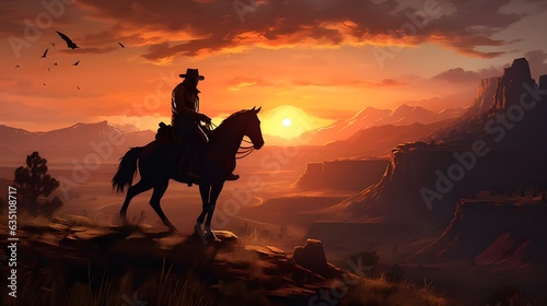 Print op canvas A Tale of Dust and Dreams in the Wild West: A Digital Painting