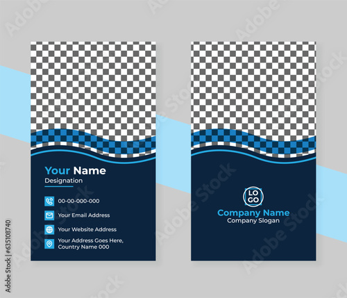 Unique and Elegant Black and Blue Business Card Template Design With Image .