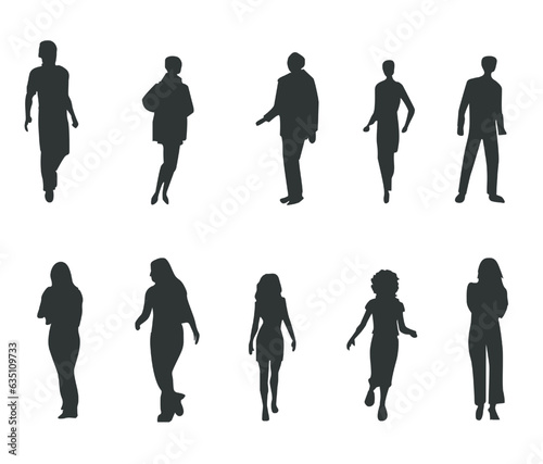 Set of silhouettes of random men and women