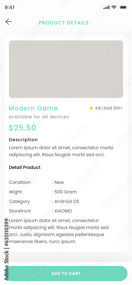 Items in Store, Articles and Goods in Shop, Product E-commerce Detail Screens App UI Kit template Items in Store, Articles and Goods in Shop, Product E-commerce Detail Screens App UI Kit template