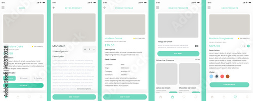 Items in Store, Articles and Goods in Shop, Product E-commerce Detail Screens App UI Kit template