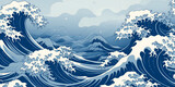 Japanese pattern / wave image background, Japanese wave doodle, Abstract Blue Waves Vector Illustration generative Ai