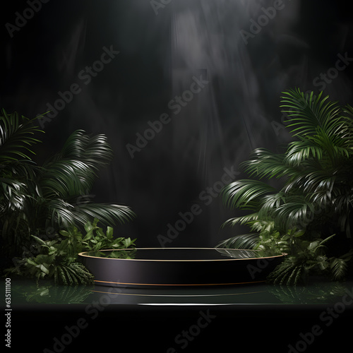 Minimalistic Palm Leaf Podium Mockup in Water © MAJGraphics