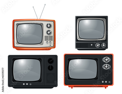 set of retro tv, front view. Vector cartoon style.