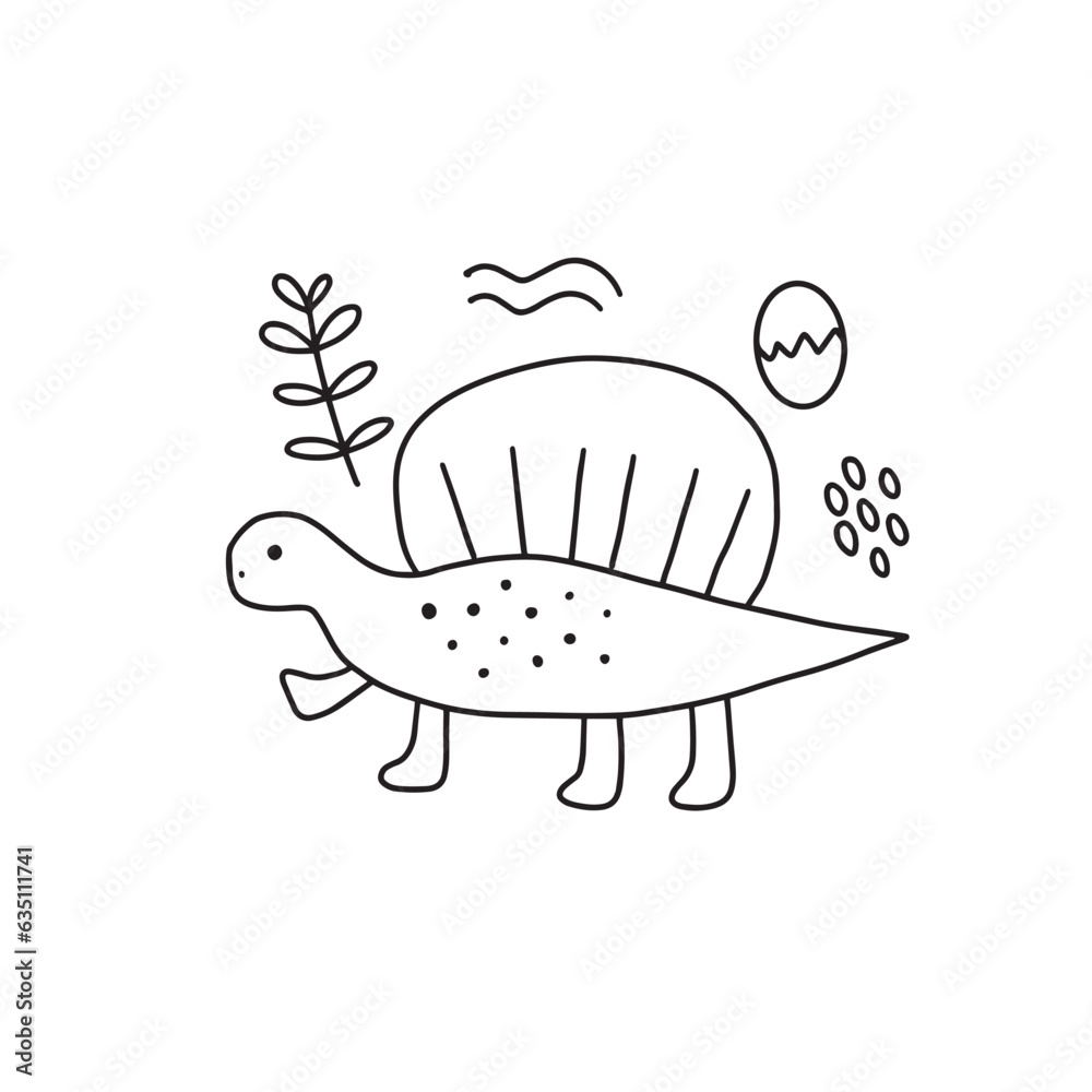 Fototapeta premium Poster with cute dinosaur. Doodle style vector illustration for your design.