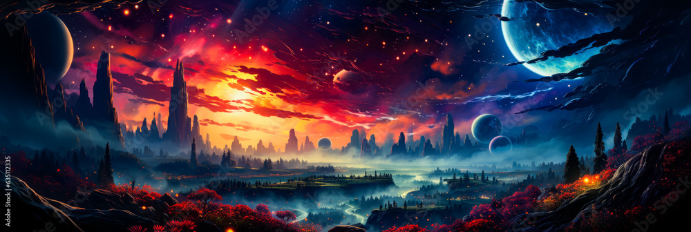 Image of fantasy landscape with city in the distance.