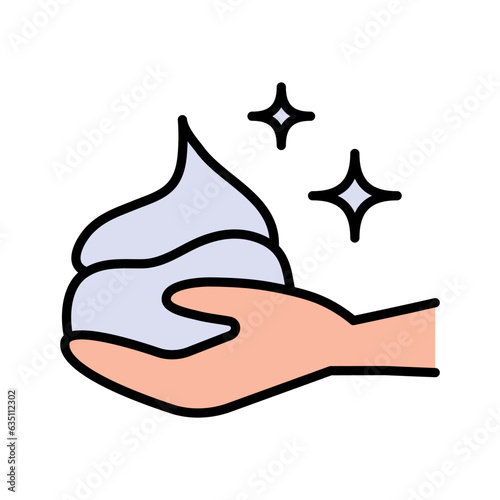Moisturizing cream, shaving gel or soap foam with water drop, face skin and hand care or body wash color icon. Foam and hand icon, liquid soap and hands washing or hygiene, simple vector.