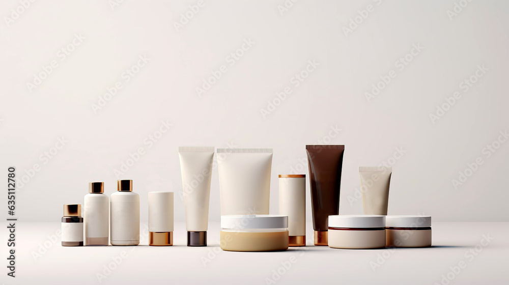 Obraz Set of cosmetic products mockup on white background. Beauty product package.