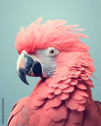 A vibrant red parrot sits atop a branch, its feathers ruffled by the gentle breeze, its beak open wide in a silent call to its feathered friends © mockupzord