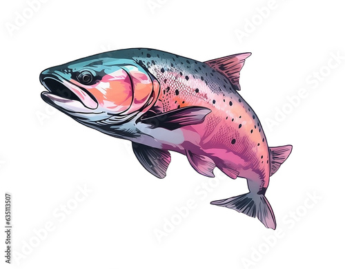 Jumping pink salmon fish for fishing logo illustration. AI Generated