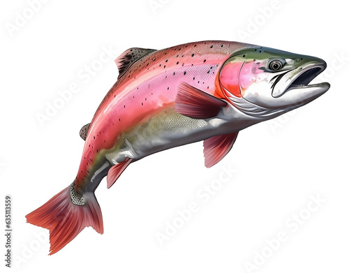 Jumping pink salmon fish for fishing logo illustration. AI Generated