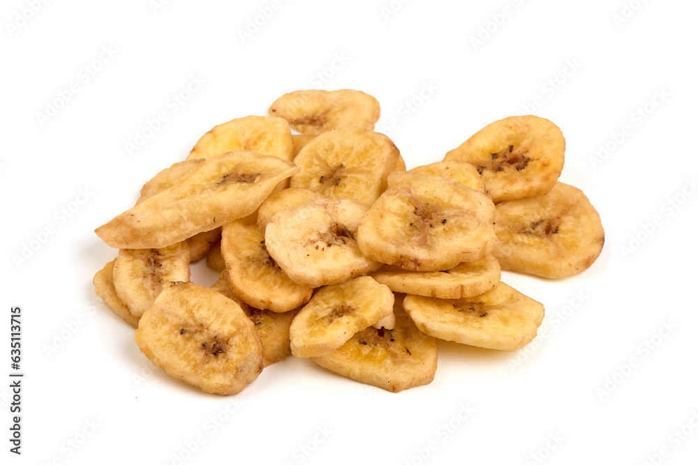 Dried banana slices, isolated on white background. Dried banana slices, isolated on white background.