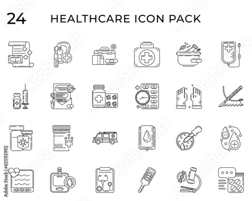 Collection of medical and healthcare line art icon vector 
