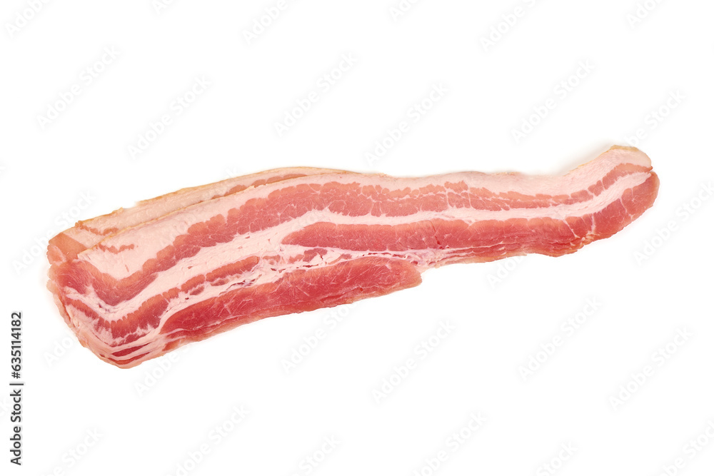Bacon slices, sliced pork brisket, isolated on white background. Bacon slices, sliced pork brisket, isolated on white background.