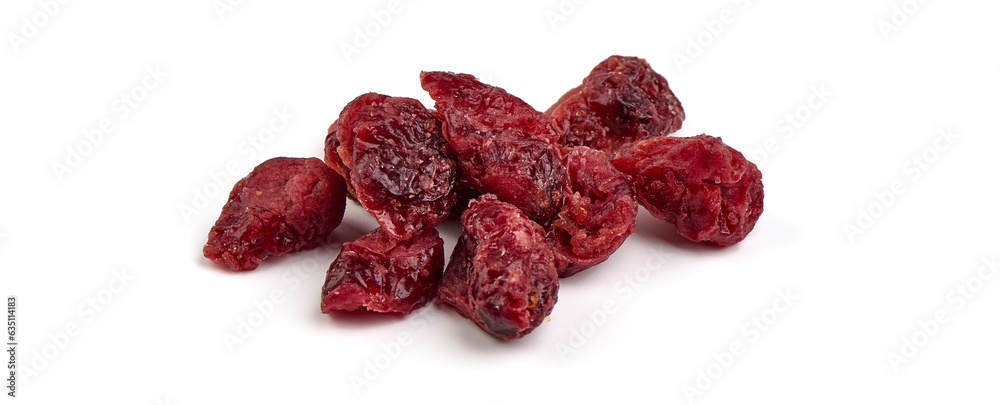 Dry organic cranberries, sweet berries, close-up, isolated on white background. Dry organic cranberries, sweet berries, close-up, isolated on white background.
