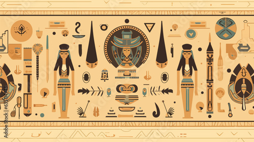 Vector illustration of flat background with Egyptian patterns.