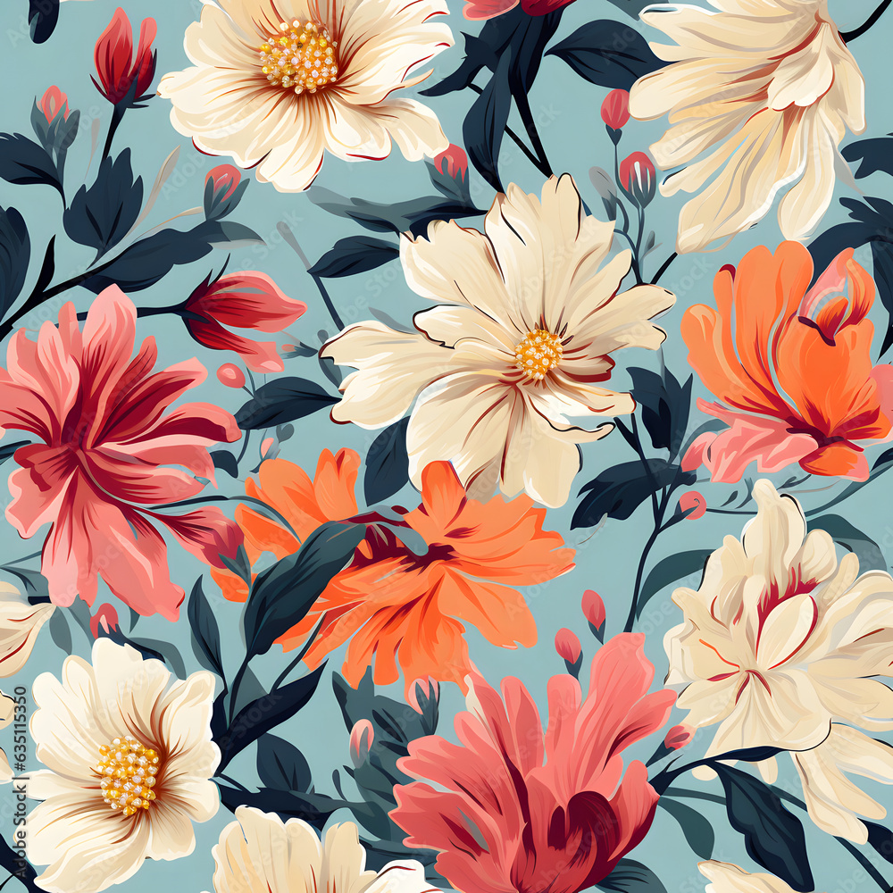 Pretty Painted Flowers Leaves pattern, Ideal for Fabrics and Covers Pretty Painted Flowers Leaves pattern, Ideal for Fabrics and Covers