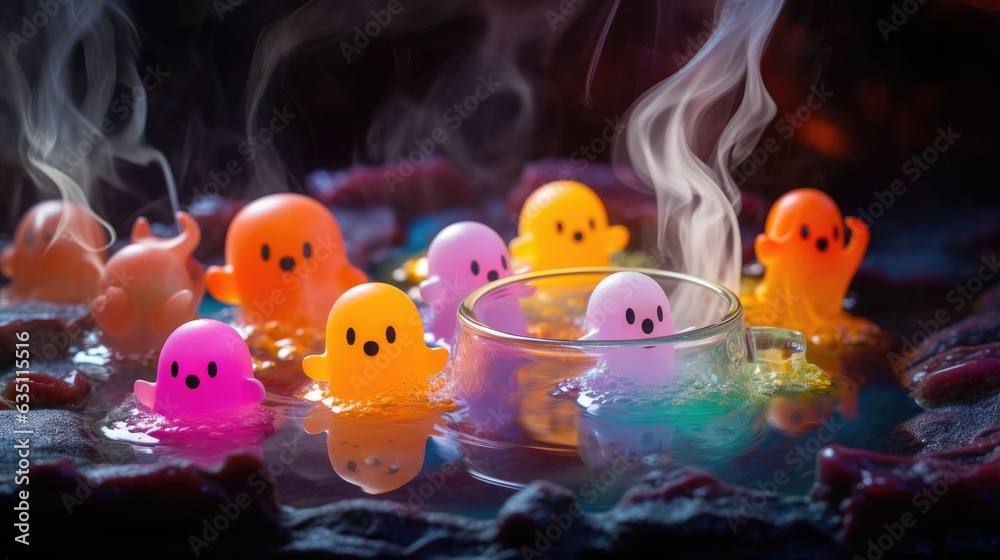 Cute ghost miniatures and witch's cauldron Cute ghost miniatures and witch's cauldron
