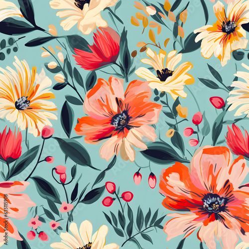 Floral Elegance Painted Flowers with Outlined Edge Pattern