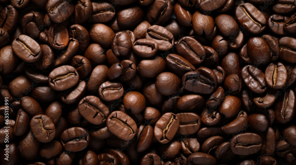 Fototapeta premium Roasted coffee beans background. Created with Generative AI technology.