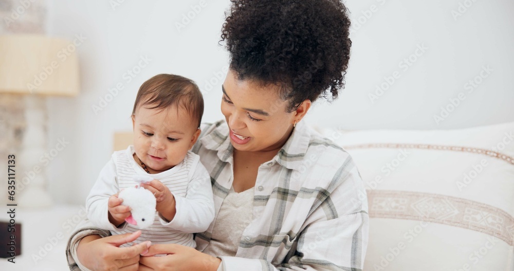 Toy, mother and child or baby for development, learning and growth in family home. Cute toddler or infant kid with woman or parent for love, care and security while playing for mobility exercise Toy, mother and child or baby for development, learning and growth in family home. Cute toddler or infant kid with woman or parent for love, care and security while playing for mobility exercise