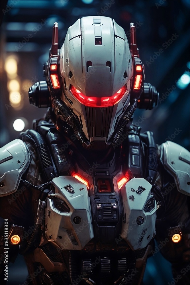 A cyborg robot in metal suit, Generative AI illustrations A cyborg robot in metal suit, Generative AI illustrations