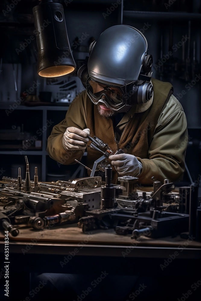 Mechanic working on a workshop, Generative AI illustrations Mechanic working on a workshop, Generative AI illustrations
