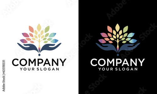 Hand Tree Vector Logo Design Template