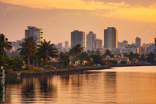 Golden Hour in Lagos, Nigeria: Skyline of Victoria Island - City Landscape and Enchanting Evening Landscape in West Africa. Generative AI © AIGen