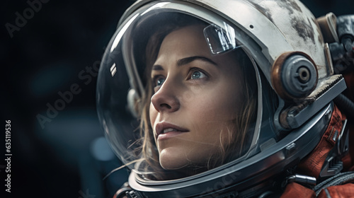 Fotografia Portrait of a female astronaut in a protective spacesuit