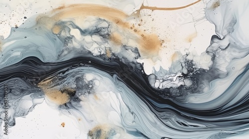 Marble ink abstract painting with a serene and meditative vibe. AI generated