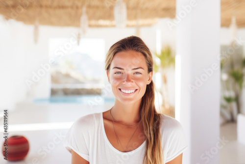Portrait of happy and smiling yoga teacher in yoga retreat on Ibiza island Free Download Portrait of happy and smiling yoga teacher in yoga retreat on Ibiza island - GFXLoad