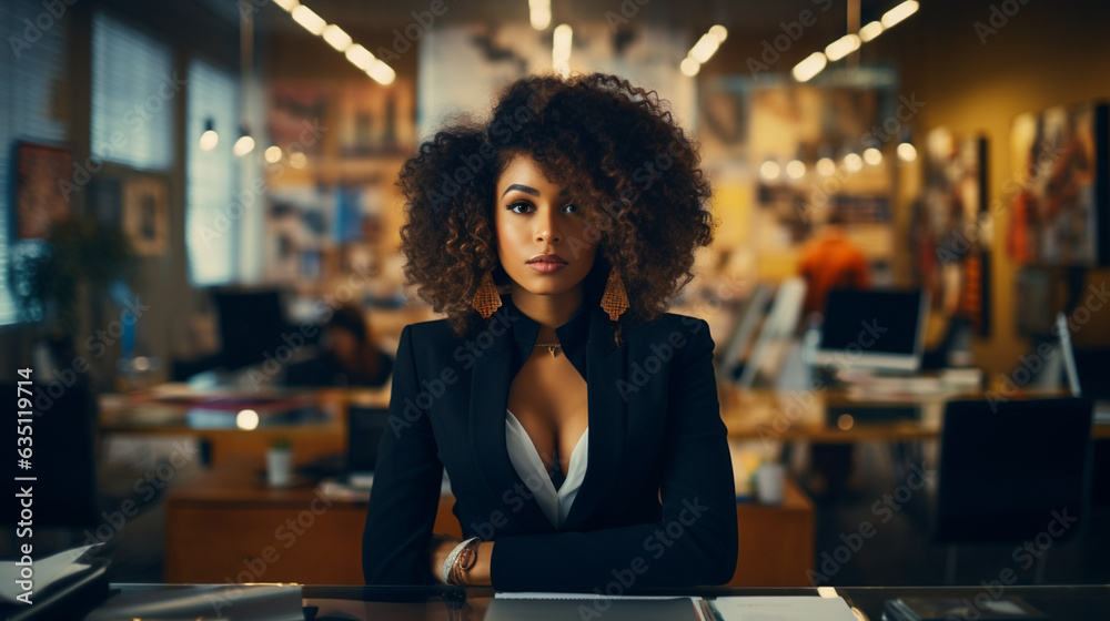 black woman at work in the office in a formal suit portrait  - obrazy, fototapety, plakaty 
