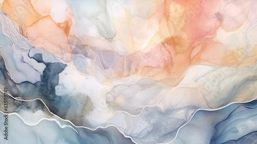 Marble ink abstract painting with a soft pastel palette. AI generated