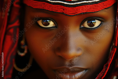 Portrait of a Maasai woman with traditional jewelry.