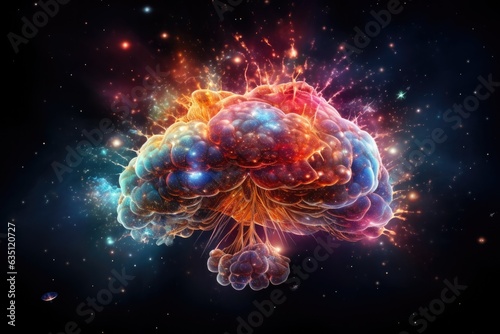 Abstract Human brain full with creativity galaxy background. Generative AI © itchaznong