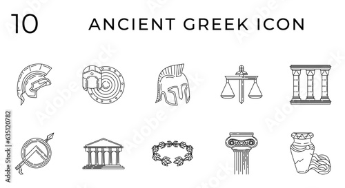 Collection of ancient greek line art icon vector 