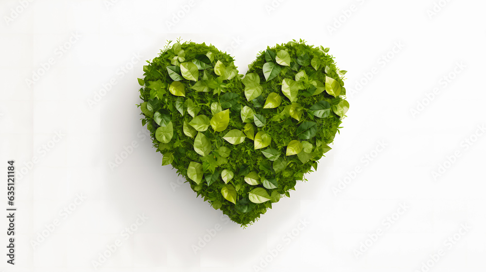 Le concept d'un coeur fait à partir de feuilles d'arbres vertes sur fond blanc. Concept écologique. Le concept d'un coeur fait à partir de feuilles d'arbres vertes sur fond blanc. Concept écologique.