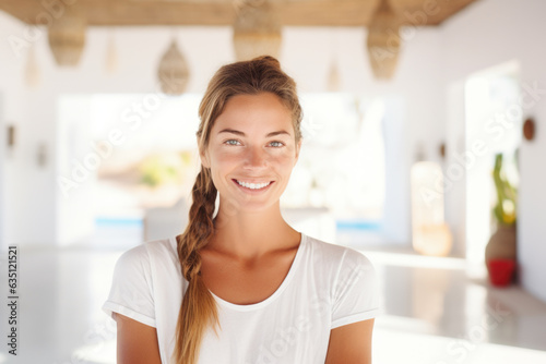 Portrait of happy and smiling yoga teacher in yoga retreat on Ibiza island Free Download Portrait of happy and smiling yoga teacher in yoga retreat on Ibiza island - GFXLoad