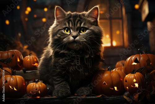 Cute Cat wearing halloween costumes. Halloween festival. Generative AI © itchaznong