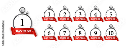 1 days to go icon set. Countdown of days remaining. Offer timer sticker limited to a few days. Vector