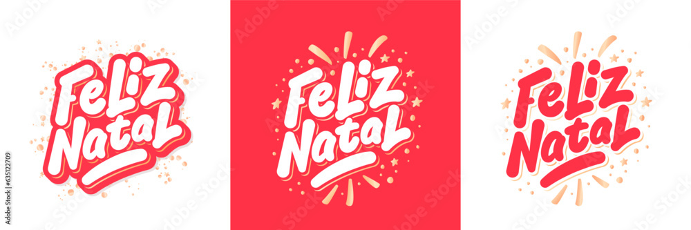 Feliz Natal. Merry Christmas in Portugues. Vector handwritten letterings.