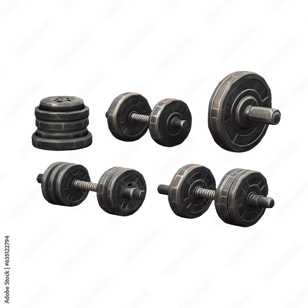 Dumbbell set. isolated object, transparent background Dumbbell set. isolated object, transparent background