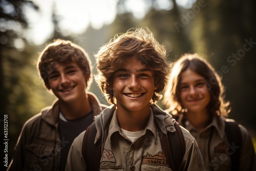 Boy Scouts Student Team Three people are on a camping trip. © sirisakboakaew