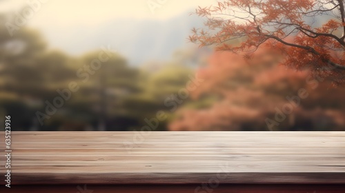 Empty wood table top and blur japanese background. banner mock up - can used for display or montage your products. © Alex Bur