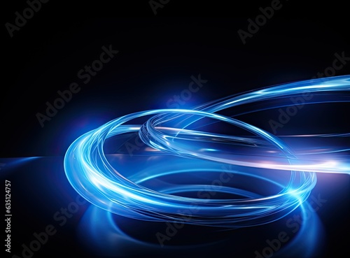 Beautiful colorful light effect of neon glow lights and flash. Background with flying design elements.blue background. Created with Generative AI technology.