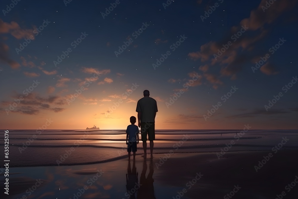 Father and sun on the beach