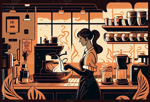 An employee making coffee in a cafe