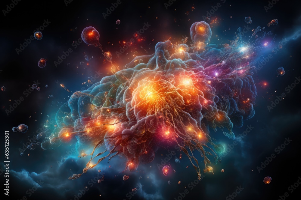 Abstract Human brain full with creativity galaxy background. Generative AI